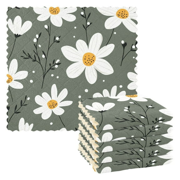 White Flowers on Green Kitchen Towels 6 Pcs Dish Towels Absorbent Soft Quick Dry Towel Dish Rags for Washing Dishes