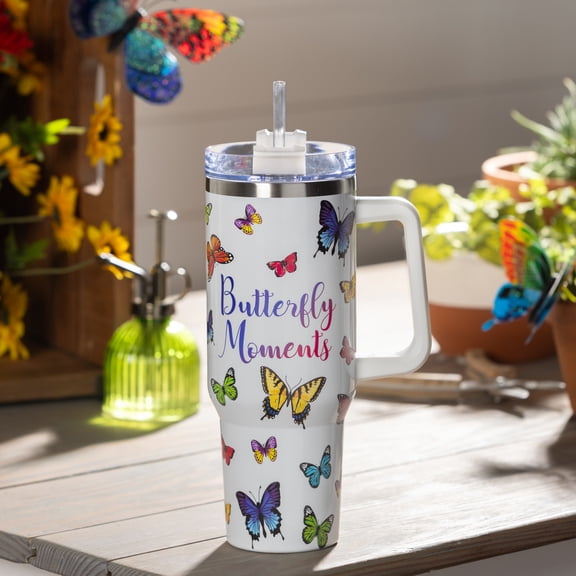 Pollinator Garden Tumbler Stainless-Steel Canyon Cup w/ Straw, Butterfly Moments, 40oz, Gift Box