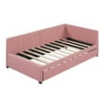 thumbnail image 4 of Bellemave Full Size Daybed with Trundle, Linen Upholstered Daybed with Twin Trundle, Full Size Sofa Bed Frame for Bedroom Guest Room Living Room（Pink), 4 of 7