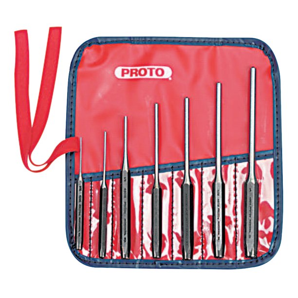 Proto 7 Piece Roll Pin Punch Sets, 1/16 in 1/4 in Round, Kit Pouch