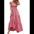 thumbnail image 1 of Vestido de Verano 2025 para Mujer, Cuello en V, Corta, Cintura Alta, Estampado Floral, Volantes Escalonados, Corte A, Maxi Rojo M, 1 of 8