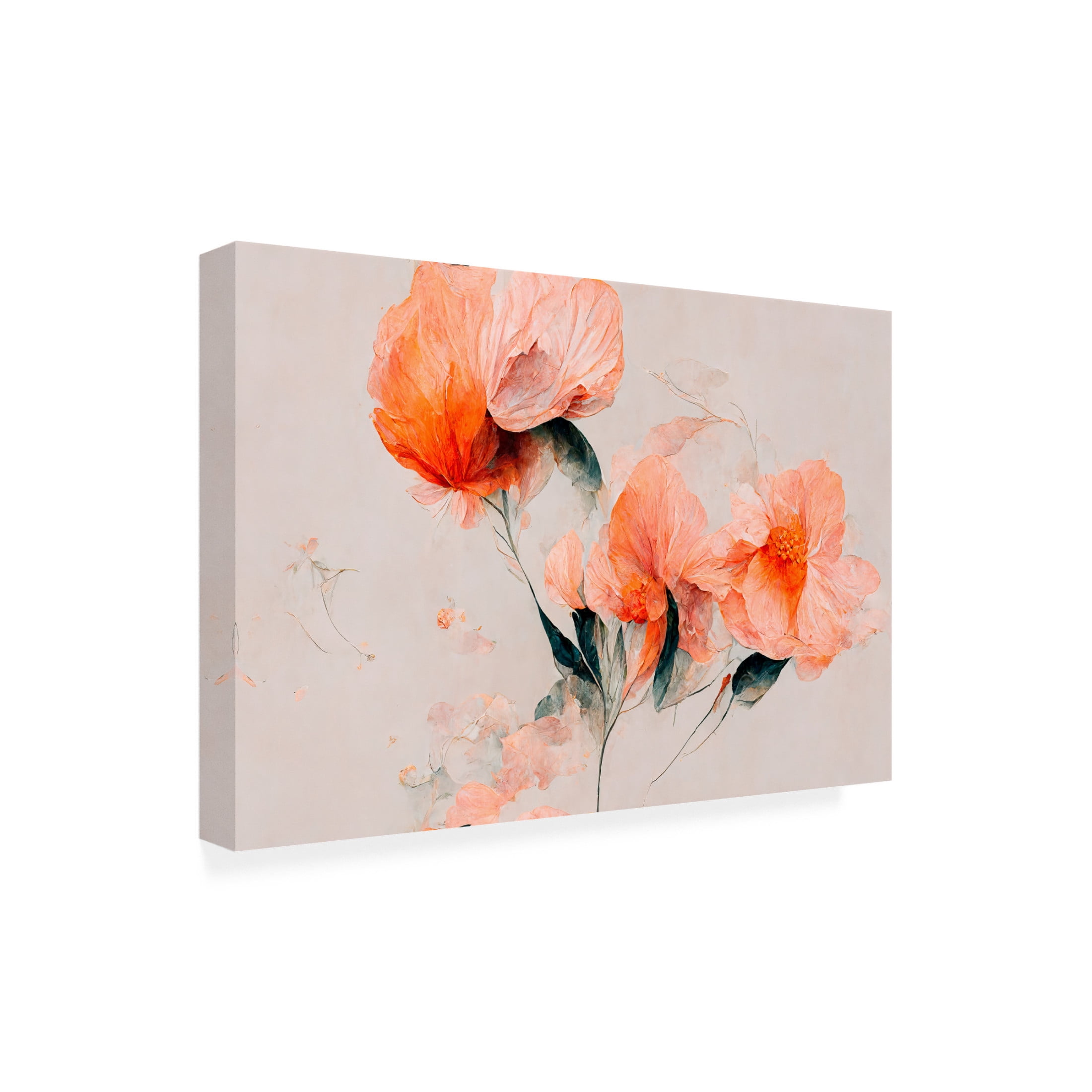 Canvas Wall Art - Treechild 'Filigree Coral Flowers' Wall Art for Living Room, Bedroom, or Office D?cor by Trademark Fine Art - 47 x 30 Inches