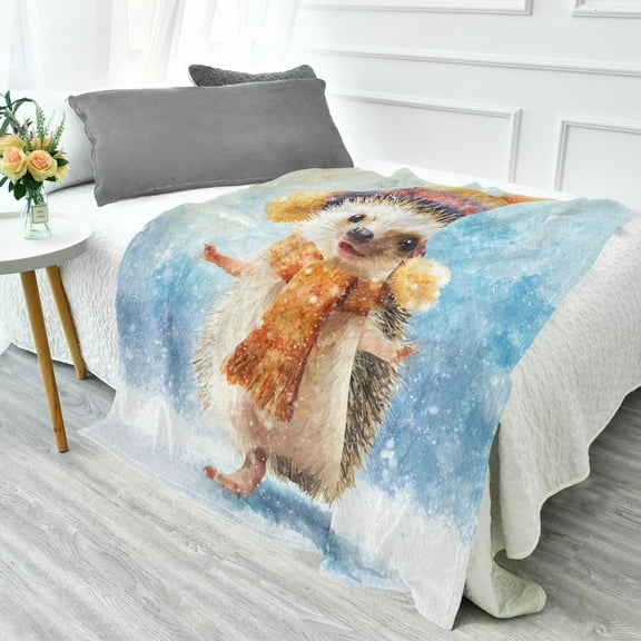 70x55 Inches Glow in The Dark Blanket Cozy Throw Camping Blankets for Home and Outdoor Use Cute Hedgehog in Hat