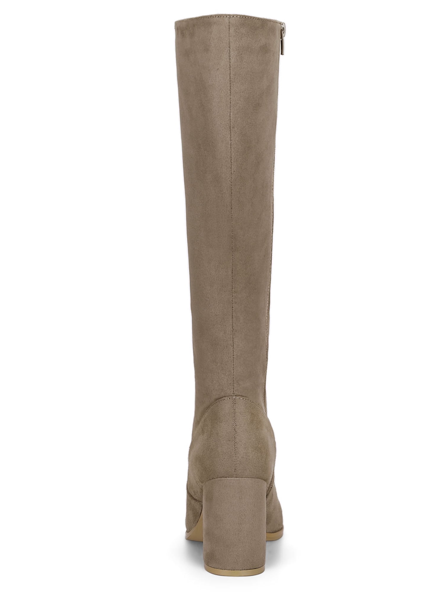 DARING DIVA Women's Stylish Side Zipper Chunky Heel Knee High Boots Taupe 8.5