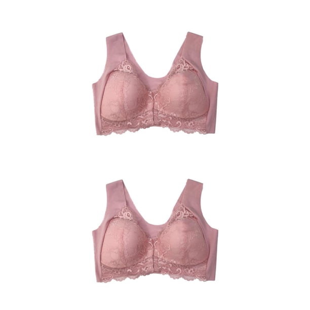 Minnieouse Sujetador deportivo cómodo con cierre frontal y espalda con realce sin costuras, cómodo, informal, para mujer, color rosa M Rosa METRO 2piezas