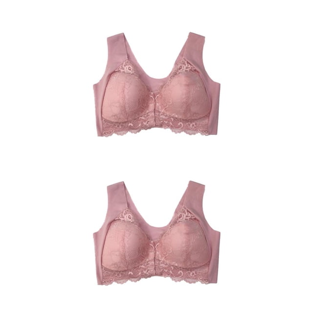 Minnieouse Sujetador deportivo cómodo con cierre frontal y espalda con realce sin costuras, cómodo, informal, para mujer, color rosa M Rosa METRO 2piezas