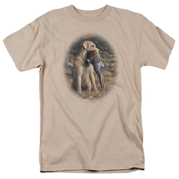Trevco Sportswear WW146-AT-2 Wildlife Yellow Lab with Pheasant Adult Regular Fit Short Sleeve T-Shirt, Sand - Medium