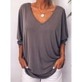 thumbnail image 5 of LAVA Womens Fashion Plus Size Tops V Neck 3/4 Sleeve T-shirts Button Down Shirts Blouses (Gray, L), 5 of 7