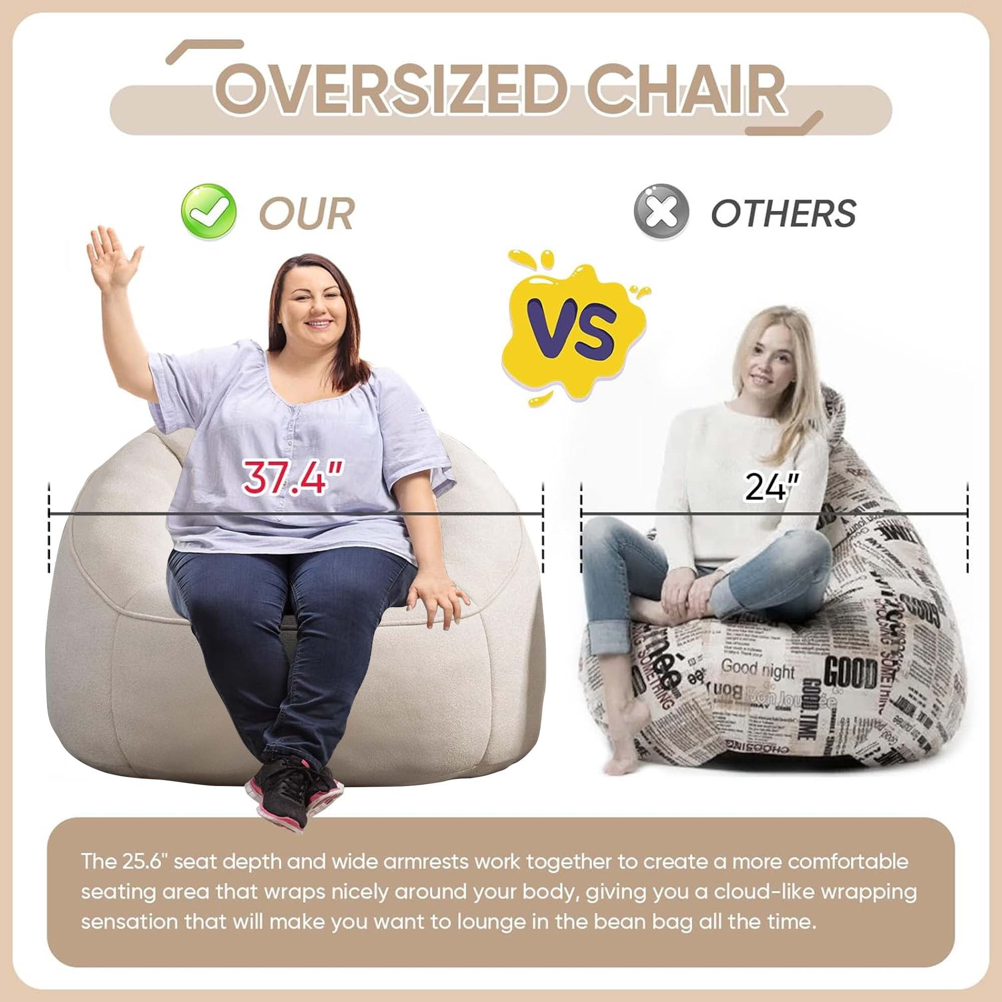 Aukfa Bean Bag Chair, Lazy Sofa Beanbag with Ottoman for Living Room, Dorm - Beige