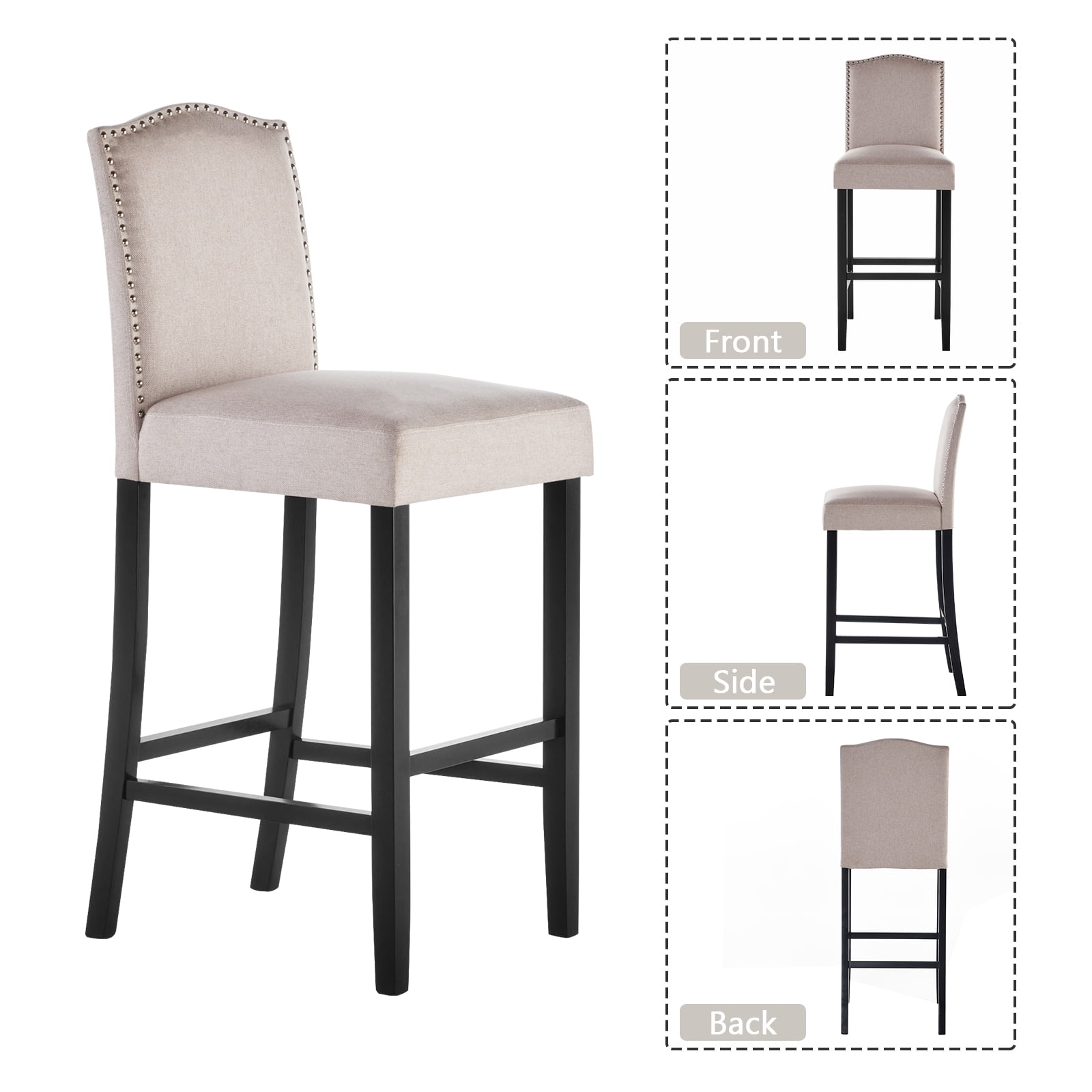 Kadyn Bar Counter Chairs with Nailhead, 2 Pcs Modern Bar Stools, Upholstered Dinner Chairs for Bedroom, Dining Room, Wheat
