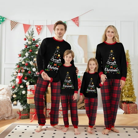 

Christmas Family Matching Pajamas Sets Christmas PJ s Letter Print Top and Plaid Pants Jammies Sleepwear