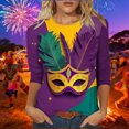 thumbnail image 2 of qelini Womens 3/4 Sleeve Tops Carnival Vintage Masks Print Pullover Basic Tee Crewneck Tunic Trendy Holiday Blouses, 2 of 5