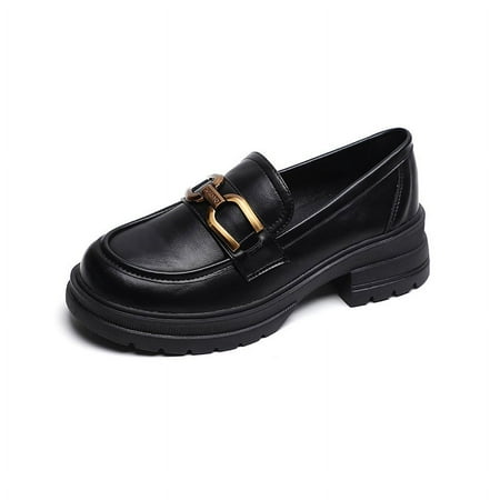 

Women‘s thick-soled loafers spring/Autumn new style slip-on retro British style shoes thick heel soft-soled single-layer shoes for women