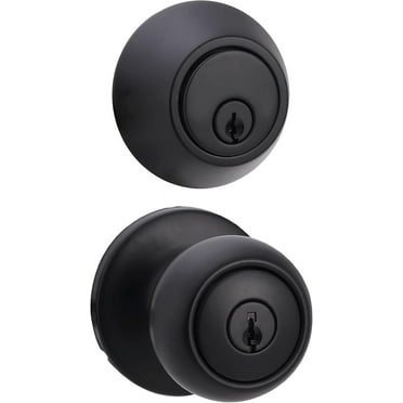 Exterior Door Knob With Key Lock and Deadbolt, Coastal, Matte Black