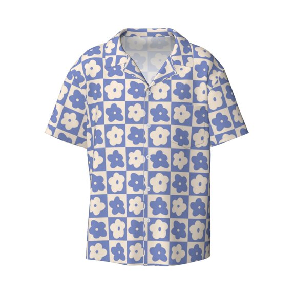 Xecao offers the Plaid Flowers for Men's Casual Short-sleeved Shirt, a button-up collared shirt with a pocket, perfect for beach vacations and yacht travel in the Small size.