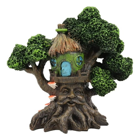 Mushroom Figurines Garden Ebros Whimsical Forest Ent Greenman Cottage Nook Green Hut Tree House Statue with Mushroom Conk Steps 6.5