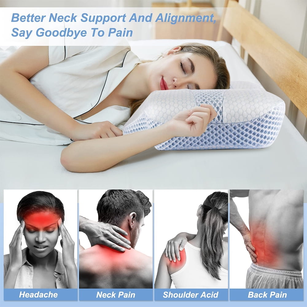 LEZZYRUCK Cervical Pillow for Neck Pain Relief, Ice Silk Contour Memory Foam Pillow,Ergonomic Orthopedic Neck Support Pillow for Side,Back and Stomach Sleepers