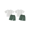 thumbnail image 2 of BemeyourBBs Toddler Baby Boy Summer Clothes Infant baby Boys Cotton Linen Outfits Short Sleeve Solid Color Button Down Shirt Tops and Elastic Waist Pockets Shorts 2Pcs Set, 2 of 9