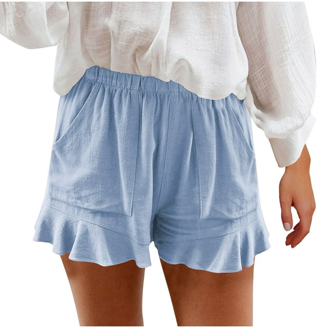 Timegard Summer Shorts for Women Ruffle Elastic Waisted Lightweight Casual Loose Shorts with Pockets