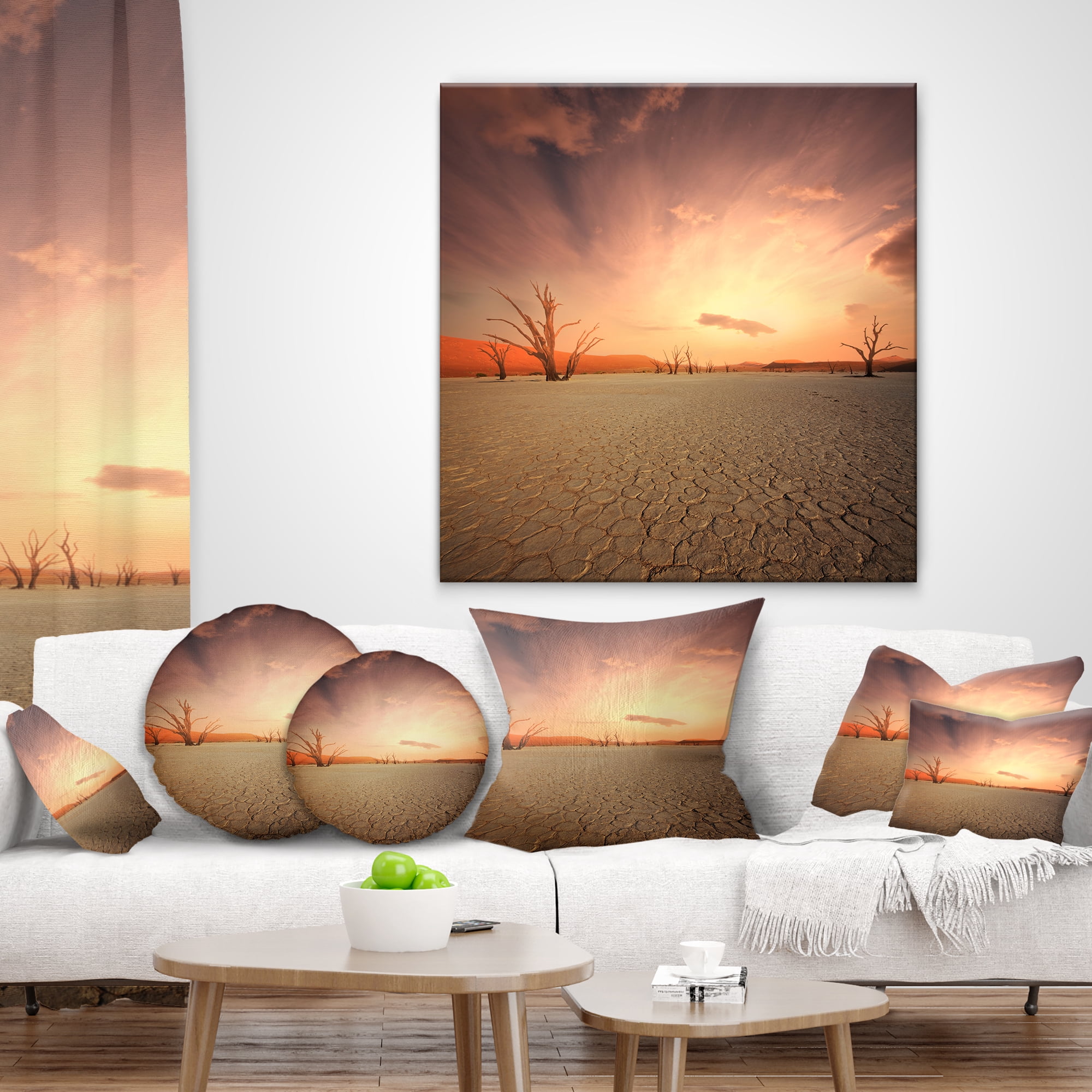 Designart Namib Desert Beautiful Cracked Land - African Landscape Printed Throw Pillow - 12x20