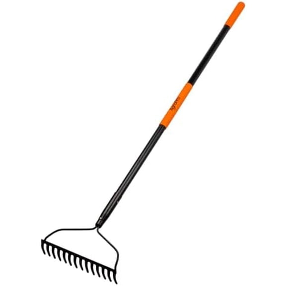 Garden Rake for Lawn Heavy Duty, 14 Tines Metal Rake with Thick Fiberglass Handle, 58 Inches$$Garden & Patio