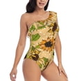thumbnail image 3 of Sikiie Sunflowers Print Women One Piece Swimsuits Tummy Control One Shoulder Bathing Suits Ruffle Swimwear, From S to XXL-Large, 3 of 6