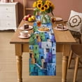 thumbnail image 3 of Table Runner - 60 Inch Long, Abstract Blue Kitchen Dining Table Runner Dresser Scarves, Painting Buildings Geometric Modern Art Farmhouse Decor for Coffee Tables Wedding Party Banquet, 3 of 8