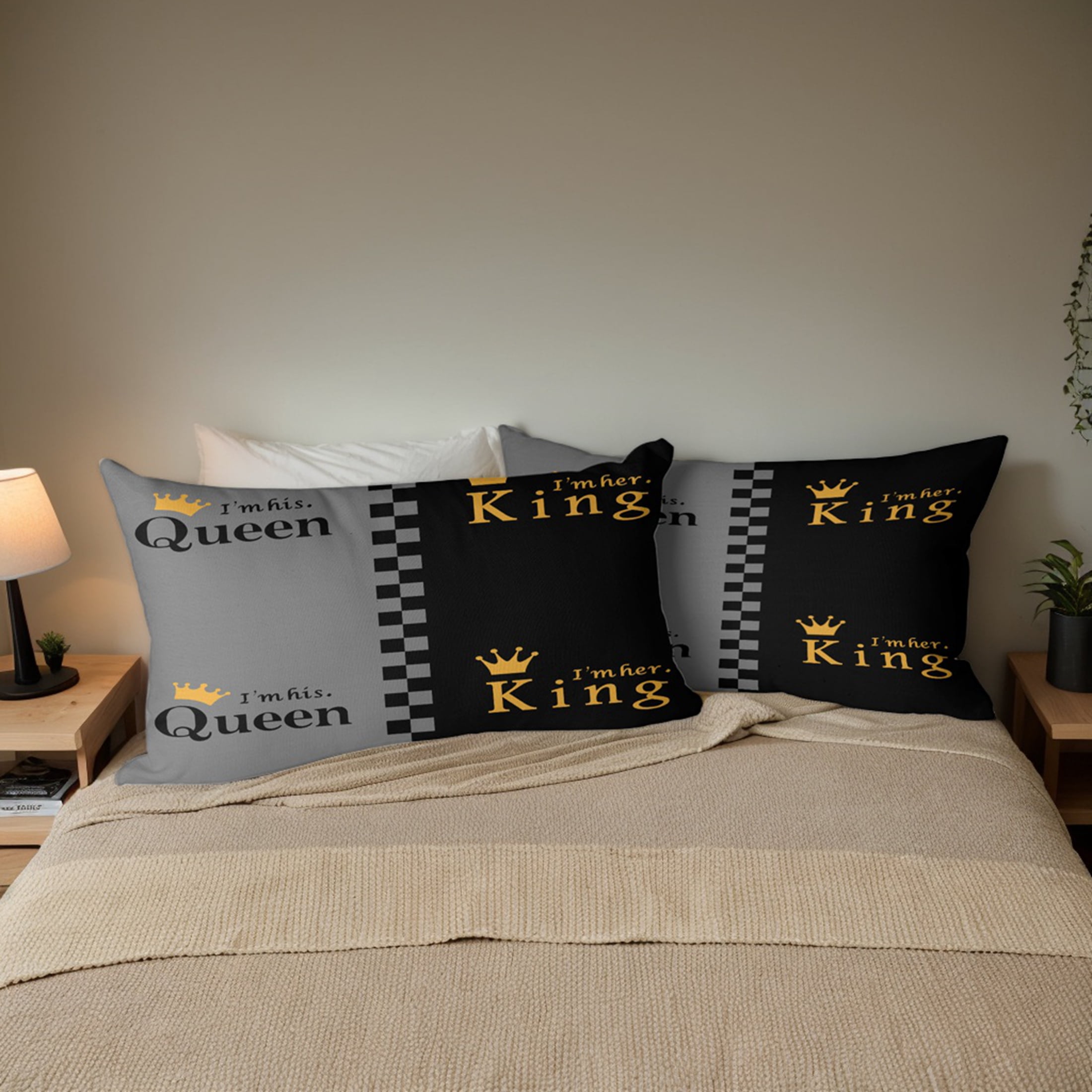 Orylavena Valentines Day Couples Classic Gray Crown Duvet Cover Set, White Back, King