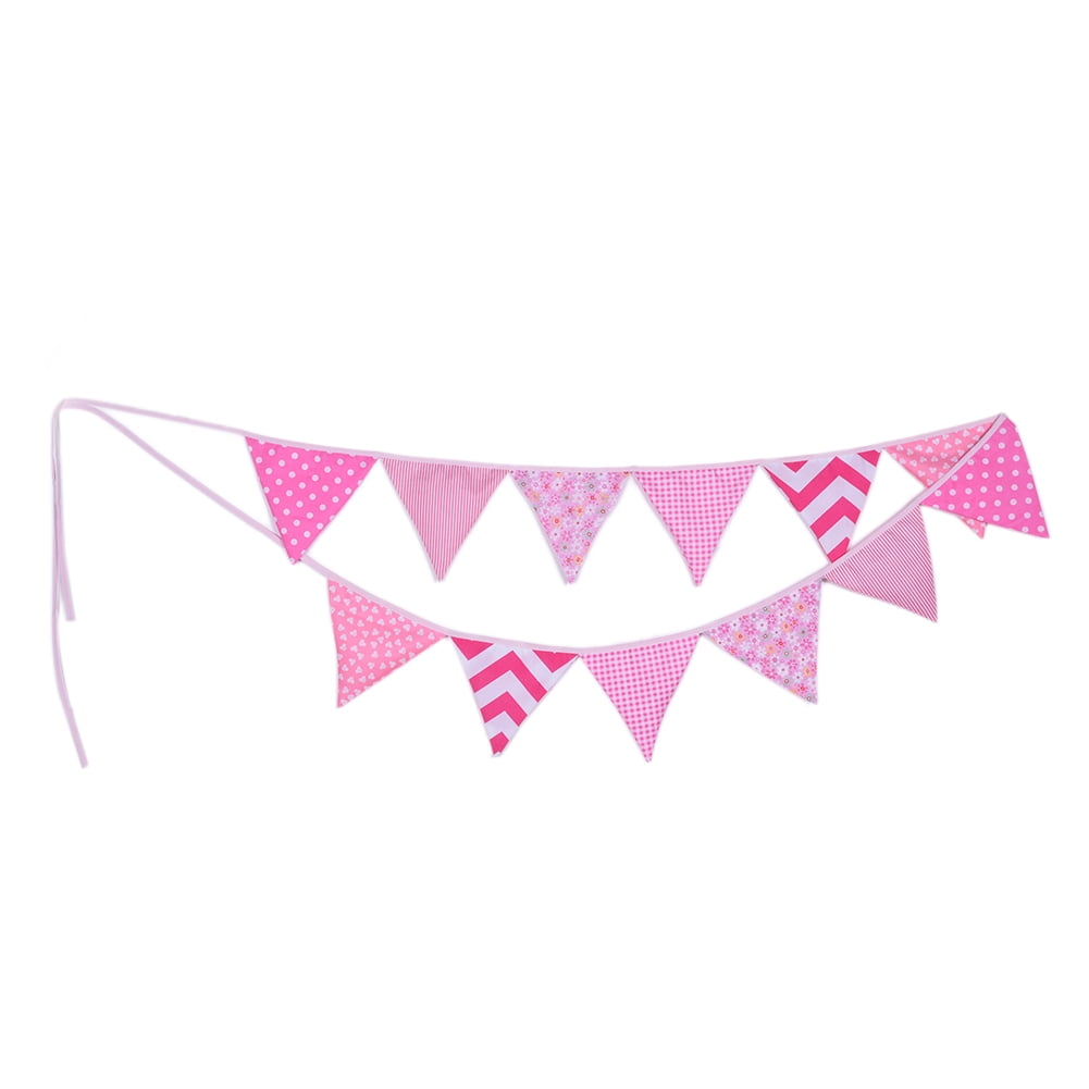 Famure Pennant|12 Flags Pink Cotton Fabric Bunting Pennant Banner Garland Wedding / Birthday Baby Shower Party Decoration