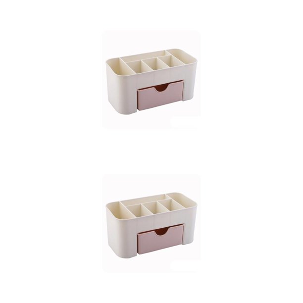 Qarigey Cajón Estuche de almacenamiento de maquillaje Oficina Dormitorio Baño Cosméticos Cepillos Bolígrafos Esmalte de uñas Exhibición Rosado 2piezas