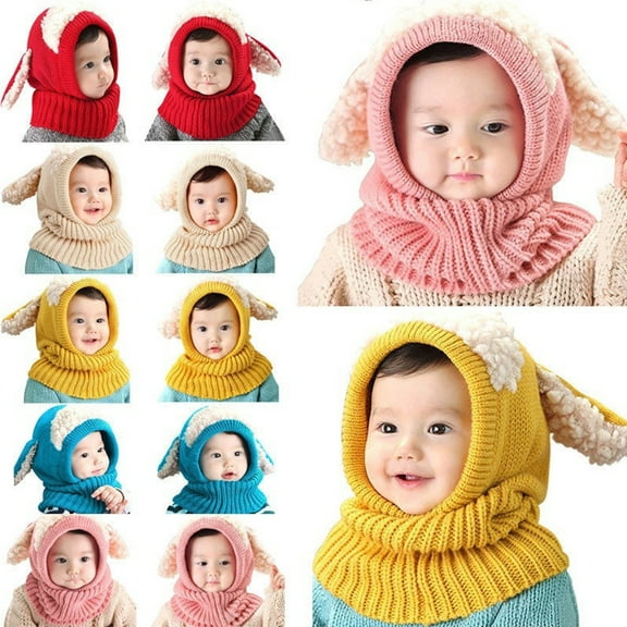 Toddler Winter Beanie Warm Hat Hooded Scarf Earflap Knitted Baby Toddler Cap for 1-7T Girls Boys