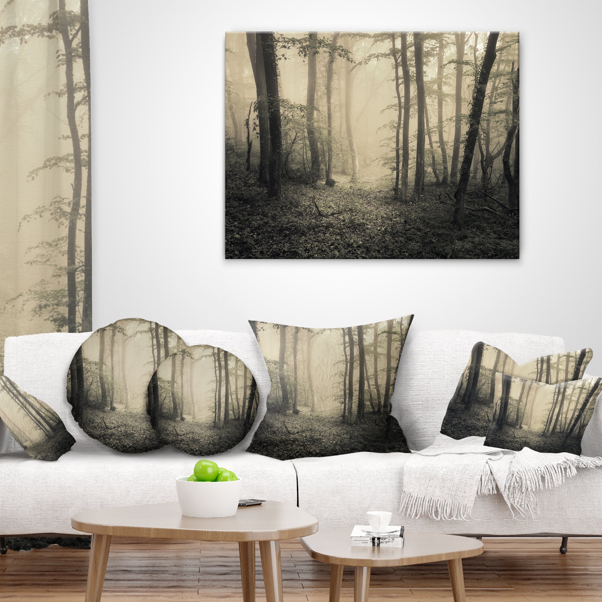 Designart Vintage Style Spring Forest - Landscape Photography Throw Pillow - 16x16