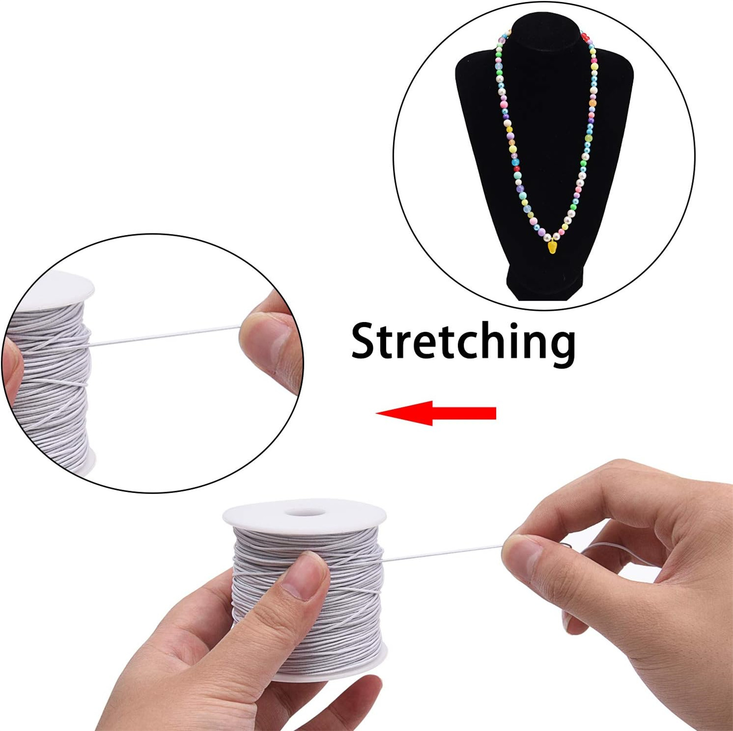 3 Colors Sturdy Stretchy String Cord,Bexikou 3 Rolls 1 mm 100m Sturdy Elastic String for Bracelets,Stretchy String Elastic Cord for Jewelry Making Necklace Beading Craft DIY (Black&Wihte&Red)