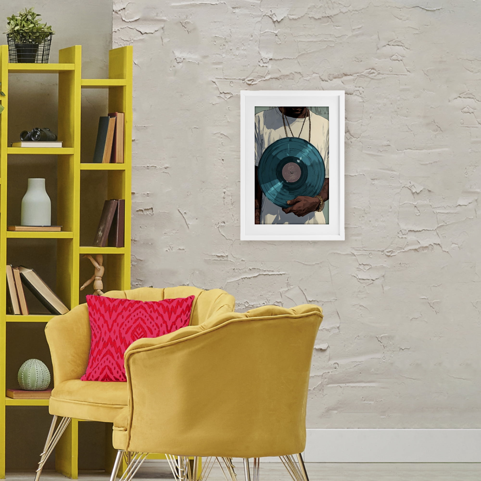 Stupell Industries Musician & Blue Music Record White Framed Print Under Glass, design by Franklyn Gregory