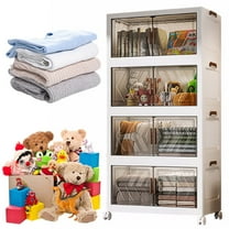 Yibooy 4 Tier Stackable Storage Bins with Lids Doors Wheels Storage Drawer (Clear)
