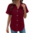 thumbnail image 1 of Tops de Color Sólido para las Mujeres Manga Corta V-Cuello Botón Arriba, Blusa de Moda Casual para el Uso Diario, 1 of 9