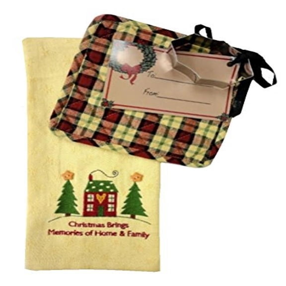 Christmas Dishtowel, Potholder and Holly Cookie Cutter Gift Set
