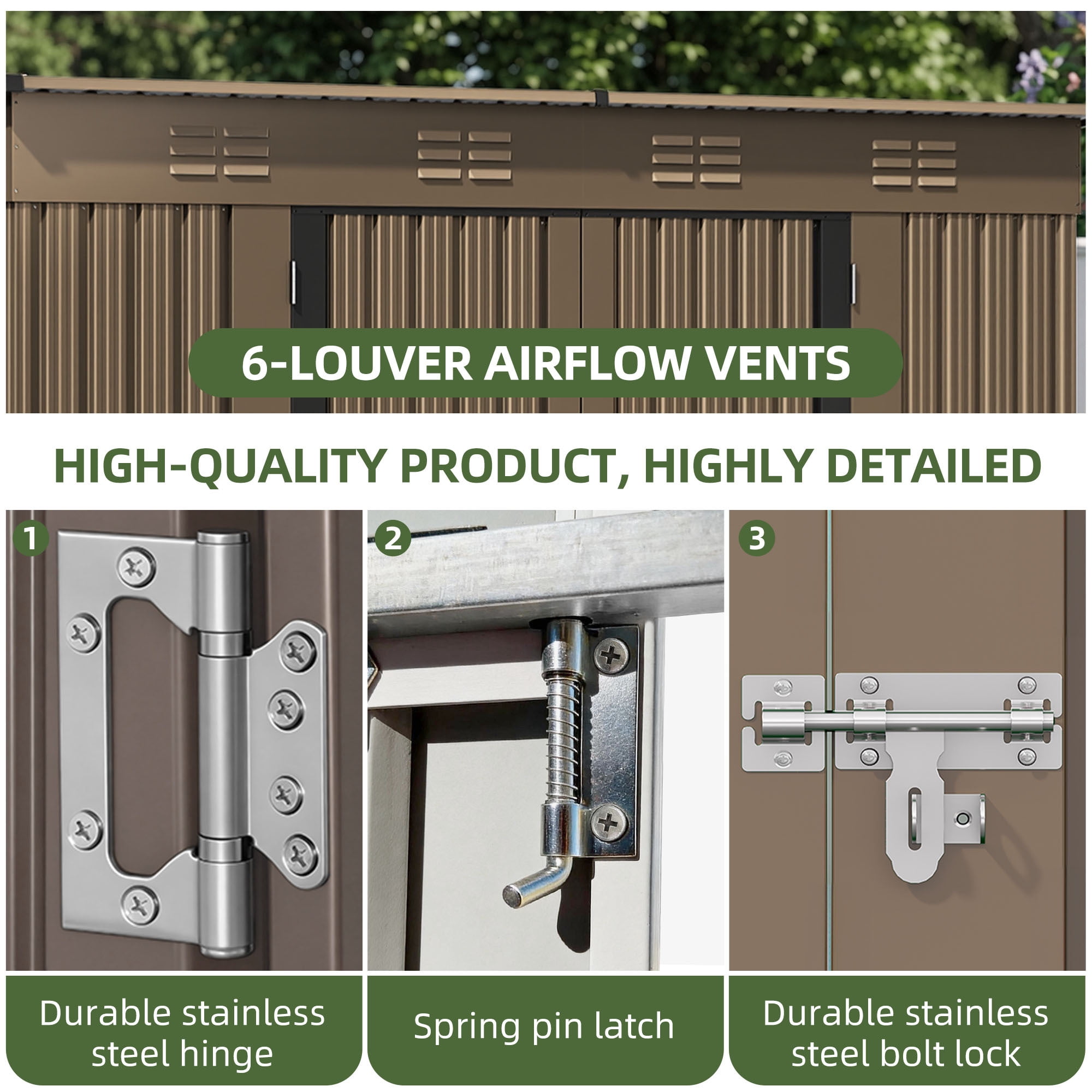 Uforic 9x4ft Metal Outdoor Storage Shed, Heavy Duty Lockable Tool Shed with Vents, for Backyard Patio Lawn Bike Lawn Mower Garden Tools, Brown