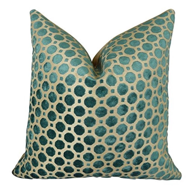 Plutus Velvet Turquoise Handmade Throw Pillow, (Double sided 18" x 18")