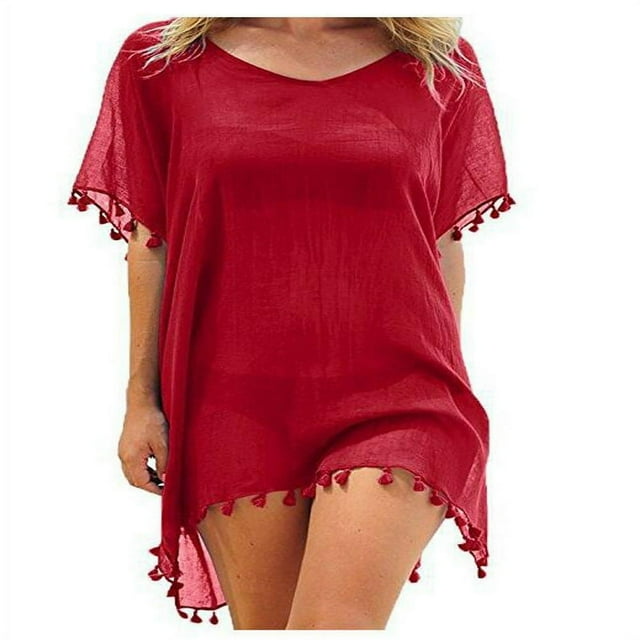 PENGXIANG Maillot de Bain Femme Robe de Plage Maillot de Bain Été Mini Robe Ample Unie Paréo