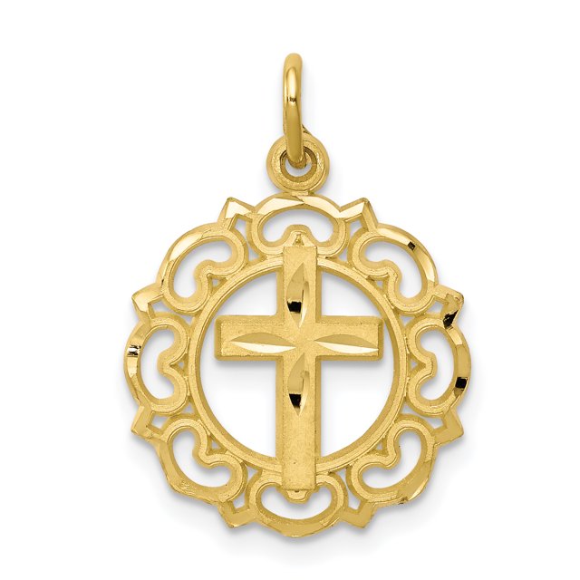 Collier Croix en Or Jaune 10k Pendentif Religieux Latin