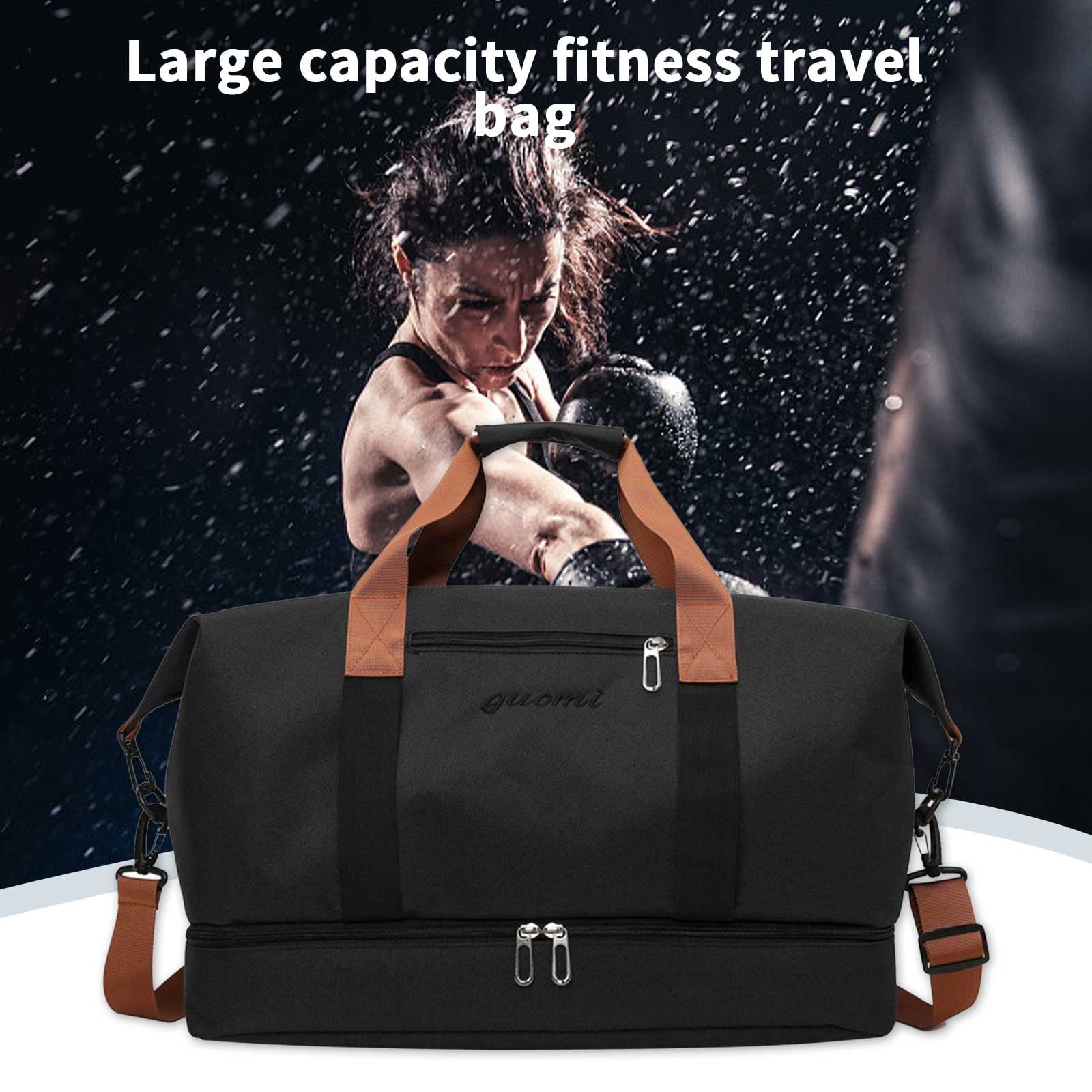 LACKUST Travel Duffel Bag, Shoe Compartment, Sports Gym, Folding Organizer, Sport,Black