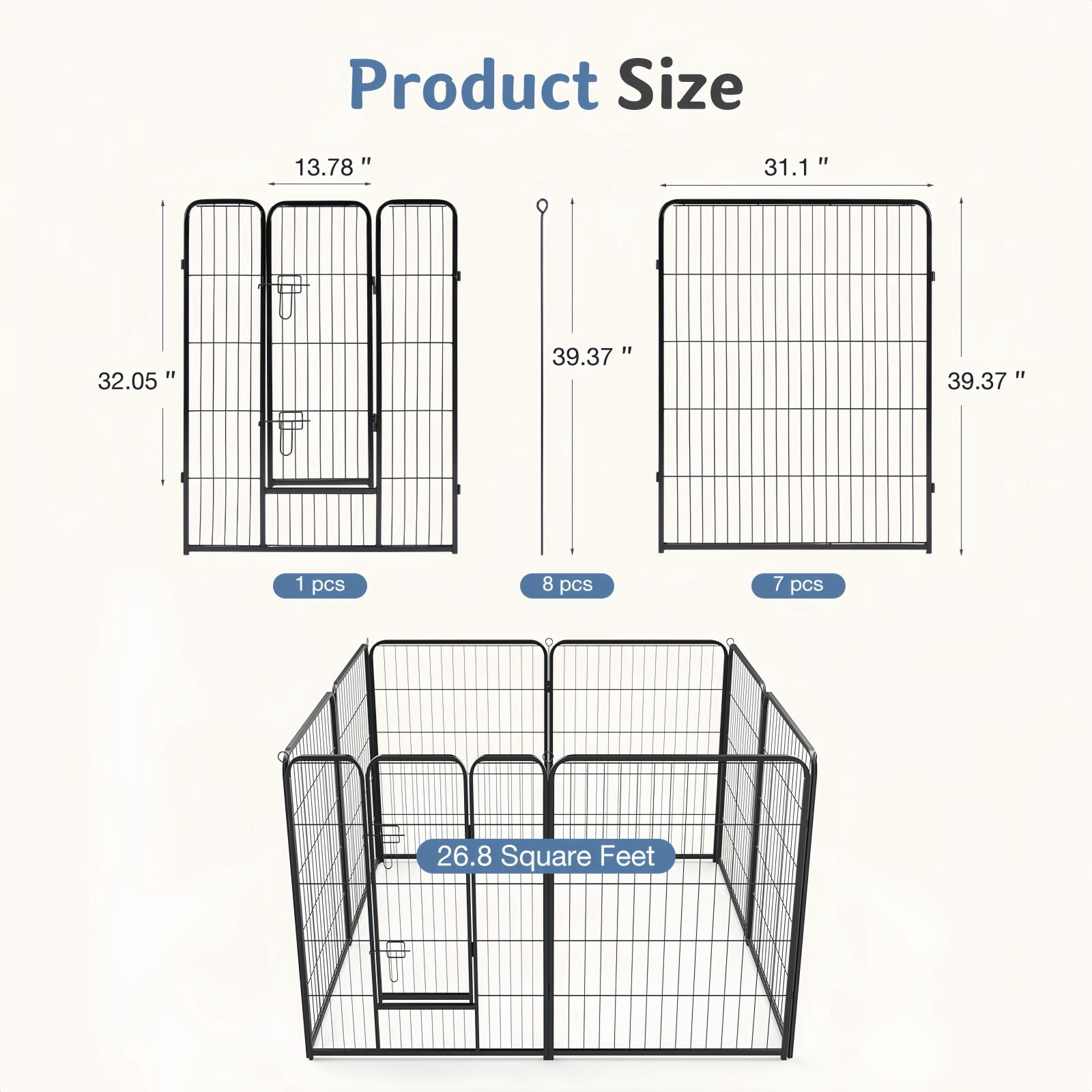 Kelno 40" Tall Dog Playpen 8 Panels Adjustable Metal Pet Fence with Lockable Door Indoor Outdoor Dog Crate Enclosure for Medium Large Dogs