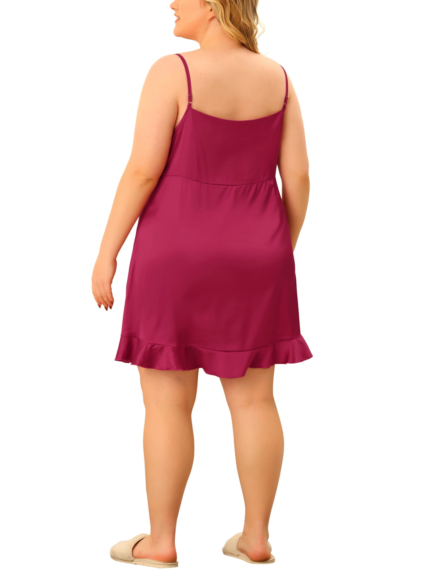Unique Bargains Womens Plus Size Lace Nightgown Satin Chemise Lingerie Dress Sleepwear