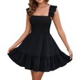 thumbnail image 1 of Vestido GLNEGE para graduación de verano, en forma de A, con volantes, fiesta, negro, 1 of 5