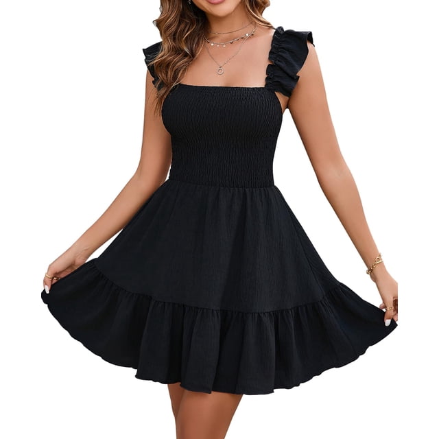 Vestido GLNEGE para graduación de verano, en forma de A, con volantes, fiesta, negro
