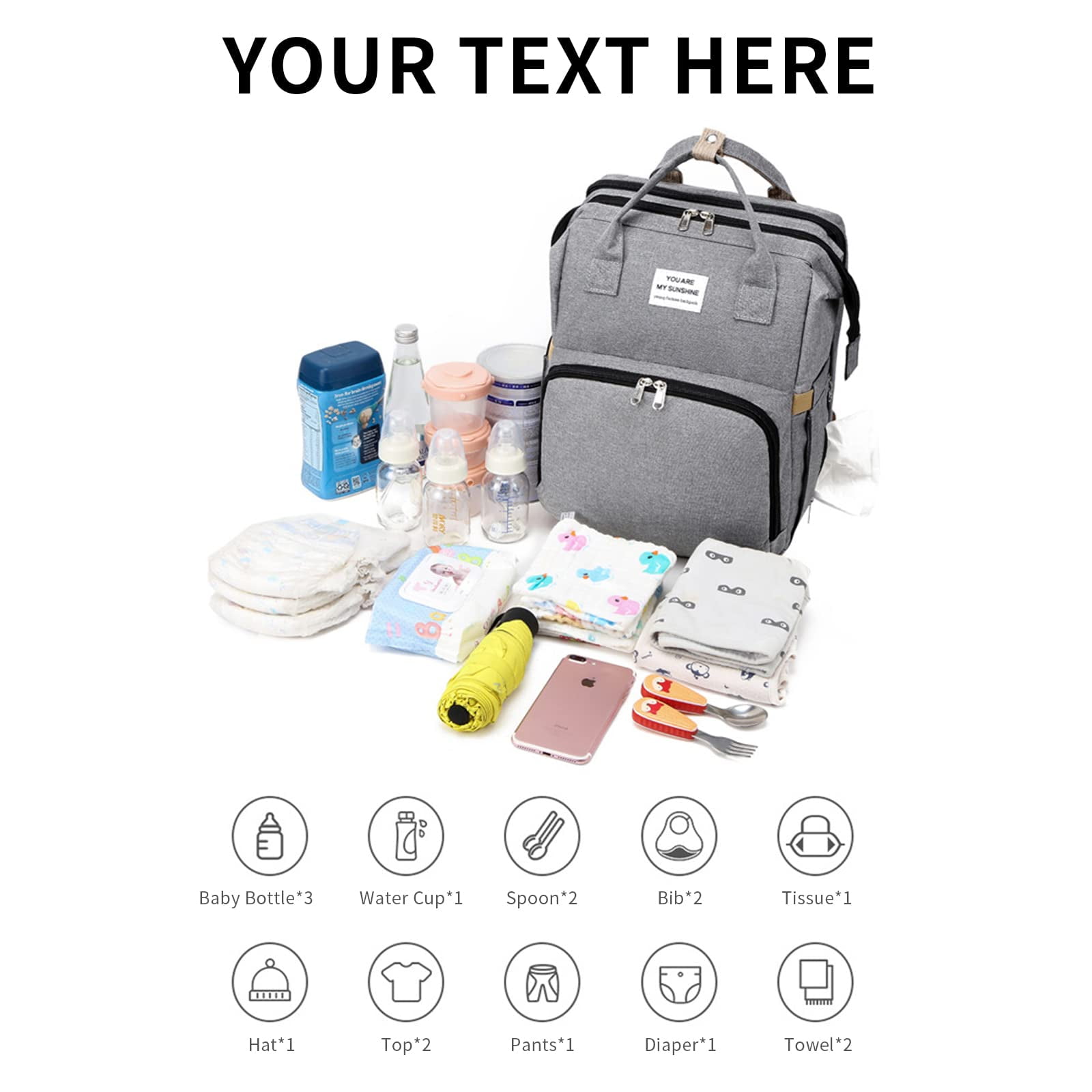 Personalized 3 in 1 Diaper Bag Backpack with Changing Station Multifunction Large Baby Diaper Bags for Boys & Girls Portable, Custom Lightweight Changing Bag Newborn Baby Essential Gifts (Purple)