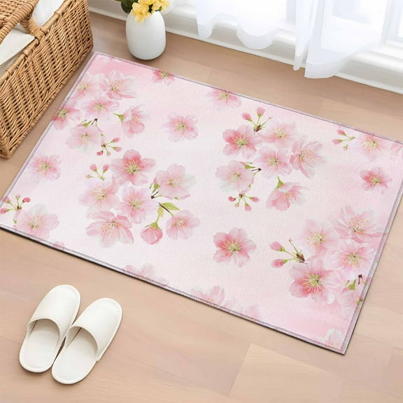 Pink Floral Bathroom Rug Washable 2x3 Entryway Rug Non Slip Modern Farmhouse Aesthetic Shabby Chic Flower Front Door Mat Low Pile Indoor Doormat Throw Floor Carpet for Kitchen Bedroom Entrance