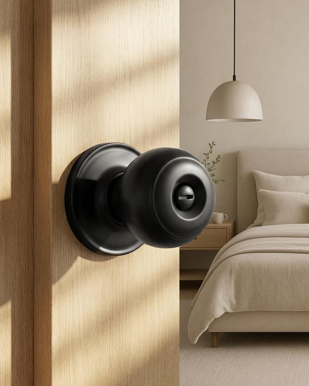 Black Door Knobs, 10 Pack Privacy Door Knobs Interior Door Knob for Bedroom/Bathroom Keyless Doorknobs Interior/Exterior Lockset, Black Modern Design Door Hardware