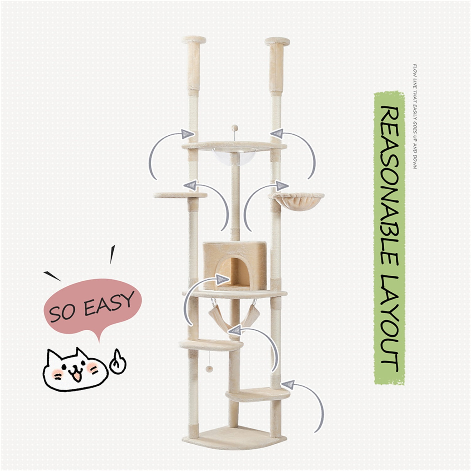 Pefilos Floor to Ceiling Cat Tree for Indoor 92.9"-101.6" Height Adjustable Cat Tower Tall Kitty Climbing Play House with Scratching Posts, Cozy Cat Condo, Perches and Large Hammock, Gray Pefilos Floor to Ceiling Cat Tree for Indoor 92.9"-101.6" Height Adjustable Cat Tower Tall Kitty Climbing Play House with Scratching Posts, Cozy Cat Condo, Perches and Large Hammock, Gray